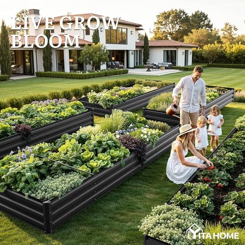YITAHOME 2pcs 12x4x1ft Galvanized Raised Garden Bed, Metal Planter Box with Safety Rubber, Gloves, Outdoor Flower Bed for Planting Plants Vegetables, Black - Image 3