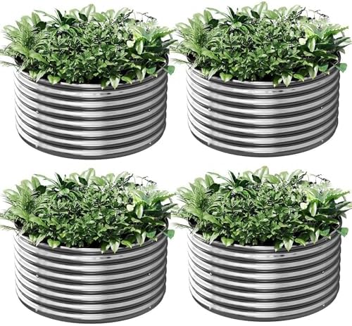 4 Pack Round Galvanized Raised Garden Bed Outdoor, Metal Garden Bed for Vegetables, Above Ground Garden Box for Flower, Steel Raised Beds for Gardening - 2FT by Mostmahes