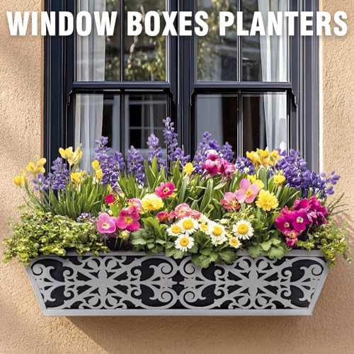 4 Pack 24 Inch Window Boxes Planter for Outdoor Plants Deck Railing Planters Box with Adjustable Brackets for Porch Fence Balcony Hanging Flower Baskets with Non-Woven Fabric Liner for Garden Decor - Image 4