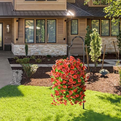 Fall Artificial Fake Flowers Plants Hanging Baskets for Outdoor Decorations - Image 2