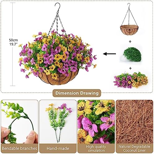 Artificial Hanging Flowers Basket for Outdoor, UV Resistant Plants Daisy - Image 2