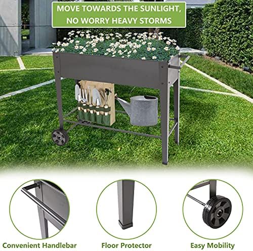Mobile Garden Bed Metal Elevated Raised Planter Box with Legs Handlebar Outdoor Garden Planters On Wheels Apartment Patio Flower Vegetables Fruits Herb Kit Standing Frame - Image 2