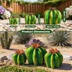 KODIBO Metal Cactus Outdoor Decor, 3-Pack Fake Barrel Cactus Sculptures - Image 2