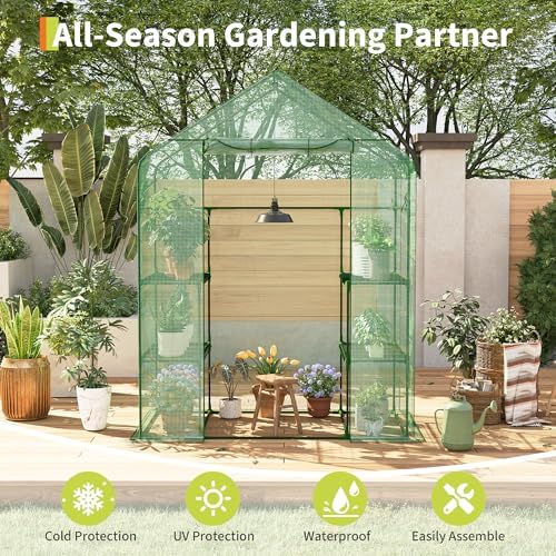 Greenhouse, 57 x 29 x 76'' Greenhouses for Outdoors, Durable Green House Kit with Window, Thicken PE Cover, 3 Tiers 12 Shelves, Portalbe Walk in Green Houses for Indoor Backyard Outside - Image 2