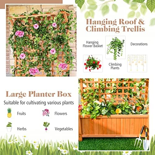S AFSTAR Planter with Trellis Set of 2, 35.5x17.5x72.5 inch Wood Planter Box with Lattice Trellis & Hanging Roof, Removable Base, Plant Box for Climbing Plant Flower Rose Grape Cucumber - Image 4