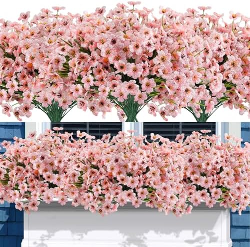 Uieke 72 Bundles Artificial Flowers for Outdoors UV Resistant Fake Silk Flowers No Fade Greenery Shrubs Plants for Outside Planter Home Garden Porch Window Box Spring Summer Décor (Pink) by Uieke