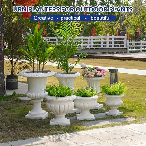 Large Urn Planter – White Vintage Magnesium Oxide Pot with Drainage for Indoor & Outdoor Garden, Entryway, Walkway Decor - Image 3