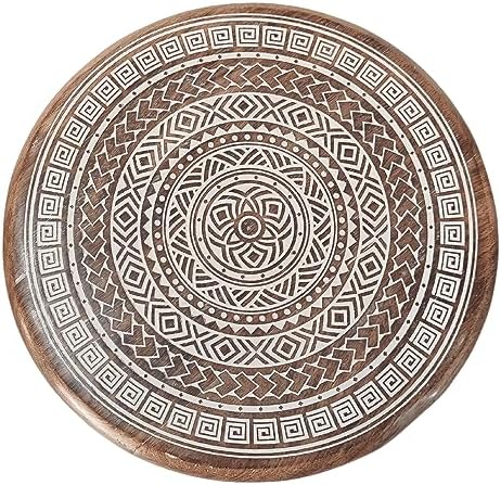 VANIYA CRAFTS® Wooden Engraved Fold-able Side Table/End Table/Plant Stand/Stool for Living Room Bedroom Restaurant Kids Play Furniture Table Round Shape (Natural White 2) - Image 5