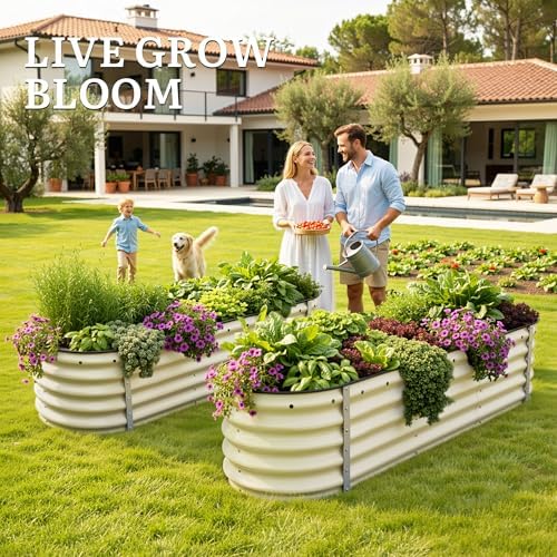 YITAHOME 6.5x2x1.5ft Large Raised Garden Bed Kit, 17" Tall 6 in 1 Galvanized Metal Planter Box with Gloves & Safety Rubber, Outdoor Above Ground Planters for Plants Vegetables Flowers, Cream Yellow - Image 3
