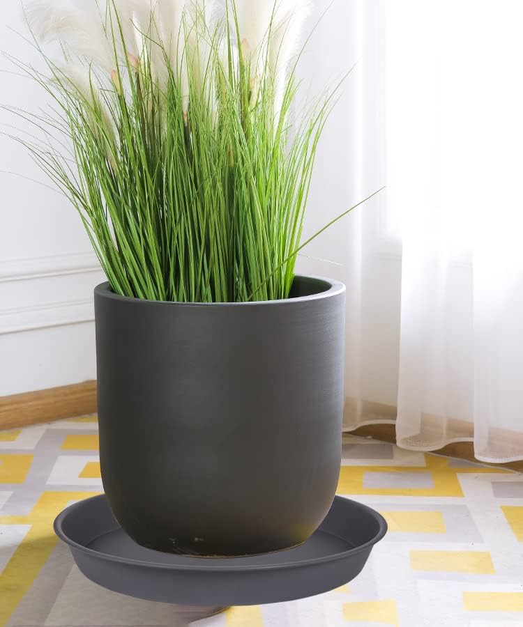 4 Pack of 13 14 inch Plant Saucer (12.2 Inch Base), Heavy Duty Plastic Plant Drip Trays 14" Round, Plant Trays for Indoors, Bird Bath Bowls, Plate for Planter 12-14" (14 inch, Cement Gray) - Image 4
