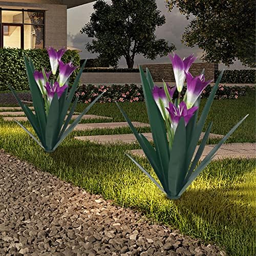Homight Metal Agave Plant Outdoor Decoration Lily Mexican Yard Art Garden Gift Home Decor Hand Painted Metal Agave Garden Yard Statue, Outdoor Lawn Ornaments (2 Big Purple Lilies) by HomightCentennial