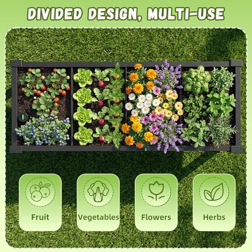 Vixzen Raised Garden Bed Planter Box Elevated Resin Outdoor Plant Stand with Wheels Drainage Water Gauge Storage Shelf Legs Gardening Patio(Black) - Image 5
