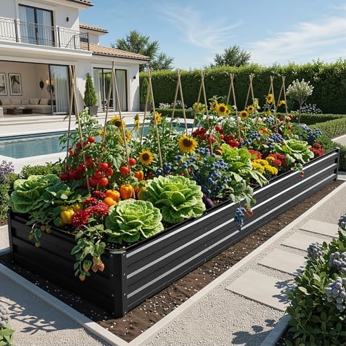 YITAHOME 2pcs 12x4x1ft Galvanized Raised Garden Bed, Metal Planter Box with Safety Rubber, Gloves, Outdoor Flower Bed for Planting Plants Vegetables, Black - Image 2