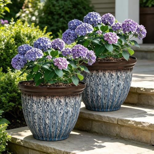 15" Large Flower Pots, 2-Pack Big Plastic Planters for Outdoor Plants - Image 2
