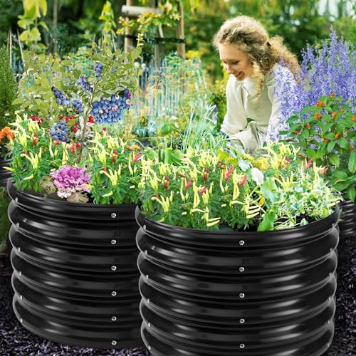 YSEJOMP 17" Tall 24" Diameter Round Raised Garden Bed Kits Outdoor Black - Image 6