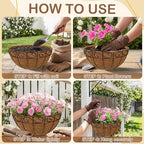 4 Pack 14 inch Metal Hanging Baskets for Plants, Round Metal Wire Hanging Basket Planter with Coco Fiber Liners Chain for Garden Home Porch Patio, Flower Border - Image 4