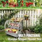 NestNature Wooden Wagon Planter Box|Raised Garden Bed W/Wheels for Plants - Image 3