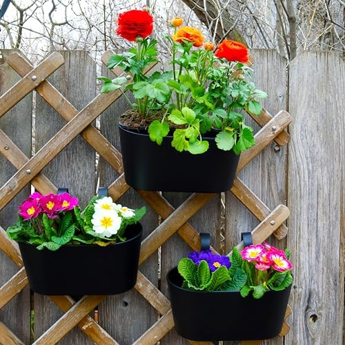 KIBAGA Beautiful Hanging Flower Pots for Outside Railing Or Fence - Stylish Set of 3 Outdoor Planters for Any Balcony, Porch or Deck - Window Planter Boxes are Perfect for Your Flowers - Image 7