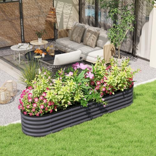 Outsunny 8' x 2' x 1.4' Galvanized Raised Garden Bed Kit, Dark Gray - Image 2