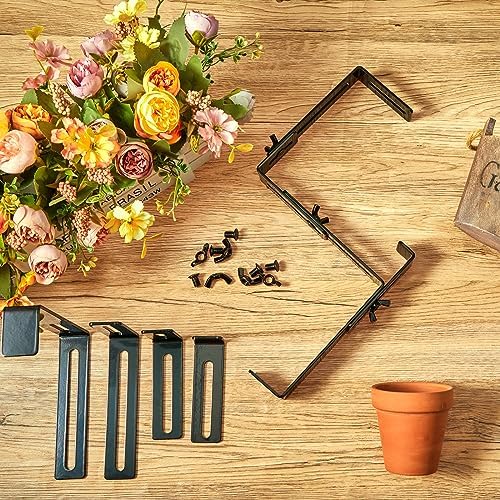 Leinuosen 12 Pcs Adjustable Window Boxes Brackets Planter Box Bracket Heavy Duty Deck Railing Hanging Flower Stand for Windowsill Garden Fence Balcony (Black) - Image 6
