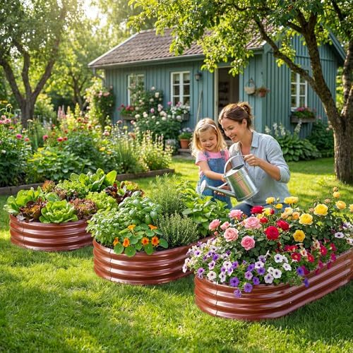 Land Guard 2 Pcs 6ft Metal Raised Garden Bed, 6 x 3 x 1 Galvanized Planter Raised Beds for Vegetables, Brown - Image 4