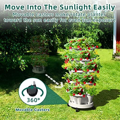 Strawberry Vertical Planters Tower Garden 3 Pack, 7 Tiered Stacking Herb Vegetable Planter with Support Pole Indoor and Outdoor - Black - Image 4