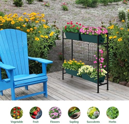 Vertical Raised Garden Beds 32.4" Tall Planter Raised Beds Boxes Patio Herb Garden Planter Outdoor with Metal Fences Legs for Small Climbing Plant Gardening Vegetables Patio Balcony Porch, Green - Image 5