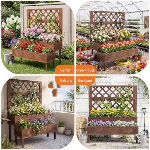 Garvee Raised Garden Bed with Trellis, 2-Tier Wooden Elevated Planter Box - Image 7
