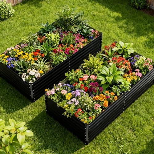 COMHOMA 2 Pack Galvanized Raised Garden Bed,6x3x2ft Large Metal Planter Box for Outdoor Vegetables,Corrugated Steel Herbed Plants Container,Extra Deep Gardeners Kits with Open Bottom by ComHoma
