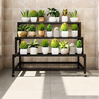 LAKIQ 3-Tiered Metal Plant Stand with Wheels Rolling Rectangle Plant Display Shelf Rack Indoor Outdoor Movable Flower Stand Shelf for Balcony Patio Garden (Black, 31.5" L x 24" W x 56.7" H) - Image 7