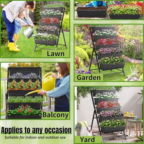 Homdox 4FT Vertical Garden Bed, 5 Tiers Raised Garden Planter, 25.6 * 26 * 48Inch with 4 Hooks & 4 Wheels, Vegetable Flower Stand for Garden Patio Yard, Black - Image 6