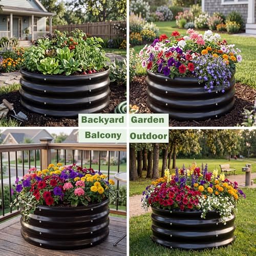 3 PCS Round Raised Garden Bed 2x2x1 ft, Metal Outdoor Planter Box Kit with Safety Rubber Edge, Easy Assemble Bottomless Small Planting Container for Vegetable, Flower, Fruit, Grey - Image 7