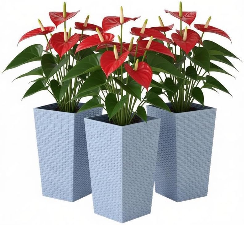 Tall Rattan Style Planters, Set of 3, 24 Inch, Light Gray - Image 5