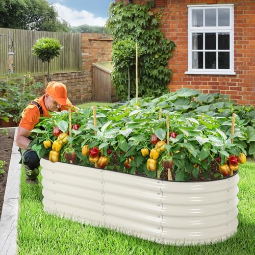 Aoodor 17" Tall Oval Galvanized Raised Garden Bed Kit, Beige - Image 3
