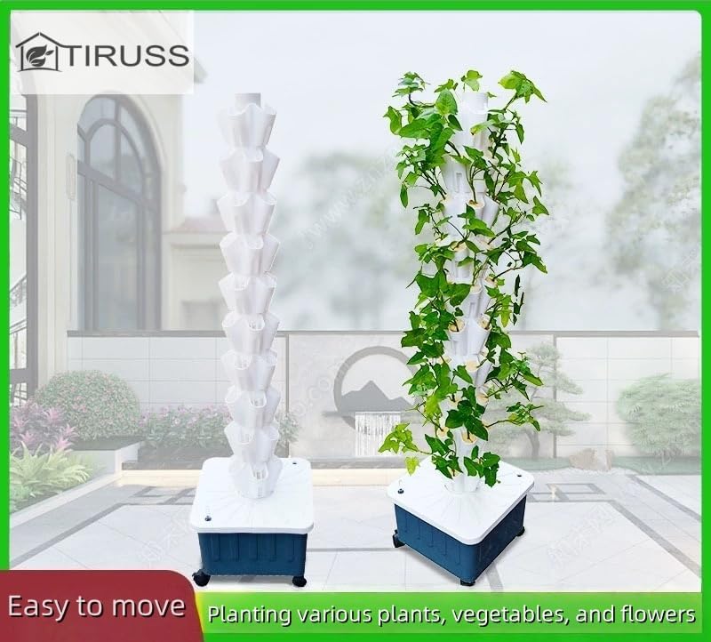 TIRUSSS Hydroponic Growing System Kit, Aeroponic Tower 50 Hole Garden Vertical Vegetable Planting System with Pump and Mobile Water Tank - Image 2