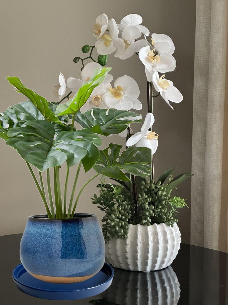 Yukfona Ceramic Plant Saucer Tray 1 Pcs 12 Inch Blue, 12.5" OD x11.9 ID x1.6 Deep| Fits Flower pots Bottom≤ 11.9", Heavy Duty Glazed Round Planter Drip with Catch Basin for Indoor Outdoor Plants - Image 6