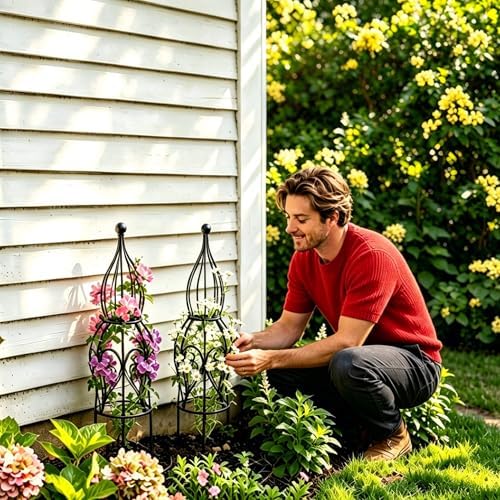 2-Pack Metal Garden Obelisk Trellis, 26.4" Butterfly Rose Plant Support - Image 4