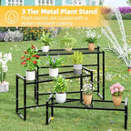 Simple Trending 3 Tier Metal Plant Stand Outdoor Indoor Waterproof, Stackable Heavy Duty Tall Plant Shelf Flower Pot Holder for Garden, Display Rack, Black - Image 4
