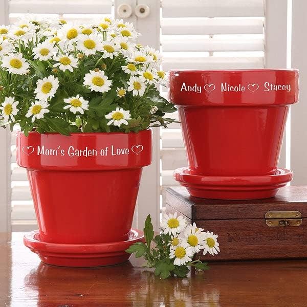 Personalized Garden Of Love Engraved Flower Pot - Ceramic Indoor/Outdoor Plant Pot,Drainage Hole and Saucer, Ideal for Flowers, Indoor Garden - Perfect Mother's Day, Grandma, Teacher Appreciation Gift - Image 2