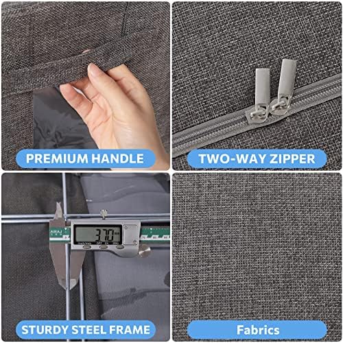 CYhom 3Pack Foldable Storage Bins - Frame Storage Box Linen Fabric Stackable Clothes Container Organizer with Clear Window & Carry Handles Large Capacity (Large-66L, Dark Gray) - Image 4
