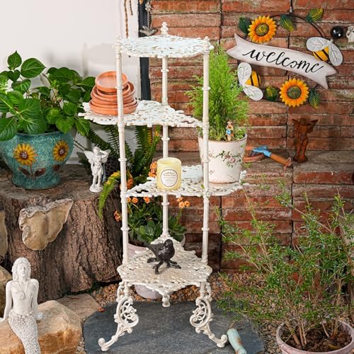 Sungmor Vintage Cast Iron 3-Tier Plant Stand, 36 Inch Tall, Antique White - Image 4