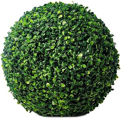 HUHJYUGE Artificial Plant Ball Topiary Round 14in, Lifelike Faux Boxwood Decorative Balls Water Resistant, Durable Faux Plant Decor Hanging No Maintenance, for Backyard Garden by HUHJYUGE