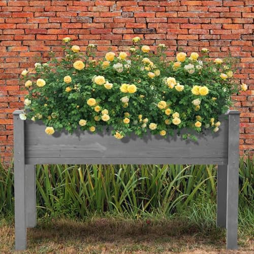 48x24x30 Raised Garden Bed with Legs, Elevated Wooden Planter Box with Liner for Flowers, Vegetable, Suitable for Outdoor, Patio, Balcony, Backyard, Grey by AOCOROE