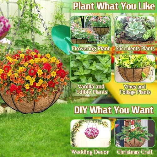 ZeeDix 2 Pack 20 Inch Large Hanging Baskets for Plants Outdoor with Coconut Liners Replacement, Hanging planters Baskets with Natural Coco Liner for Outdoor Indoor Planters Flowers Vegetables - Image 3