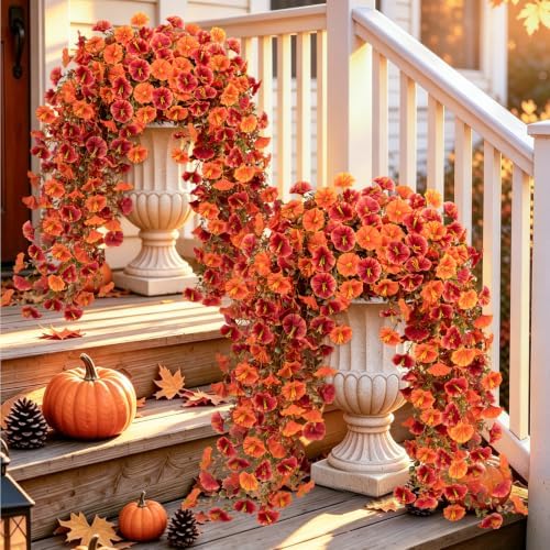 Artificial Fall Hanging Flowers for Outdoors, 4 PCS Morning Glory Vines by JulakoOnline