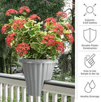 Railing Planter - 13.5-Inch Round Flower Box with Drainage Insert - 2.64-Gallon Outdoor Planter Box for Deck, Porch, or Balcony by Pure Garden (Gray) - Image 5
