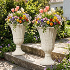 24" Tall Urn Planters for Outdoor Plants, Urns and Pedestal, Beige by Diyfire
