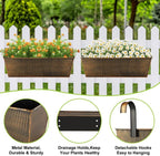 3 Pcs Large Hanging Flower Pots for Railing or Fence 16 Inch Railing Planter Box for Any Balcony Porch or Deck Countryside Style Window Planter Boxes Are Perfect to Herbs & Flowers (Retro-3pcs) - Image 5