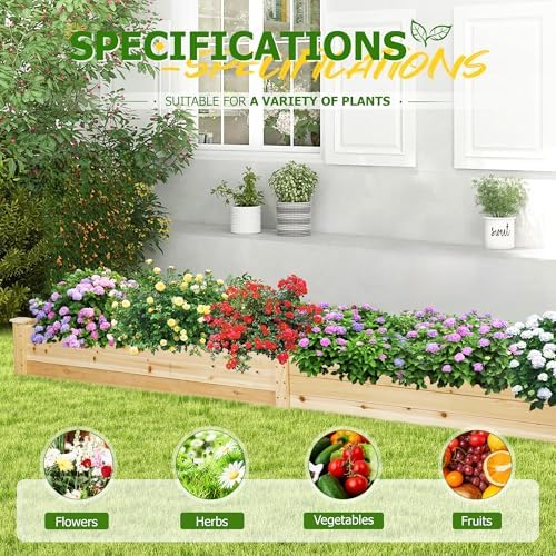 8FT Wooden Raised Garden Bed - Elevated Planter Box for Vegetables, Flowers - Natural Outdoor Planting Kit for Patio, Yard, Backyard - Image 6