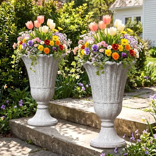 24"Tall Urn Planters for Outdoor Plants, Urns and Pedestal Set of 2 by Diyfire